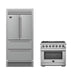FORNO Appliance Package with 36" Gas Range and 36" French Door Refrigerator featuring Ice Maker and Grill Trim, model FBDL-019-03CAUS, in stainless steel.