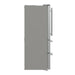Side view of the FORNO 36-inch French door refrigerator in stainless steel, showcasing the smooth stainless steel panel and clean, minimalist design.