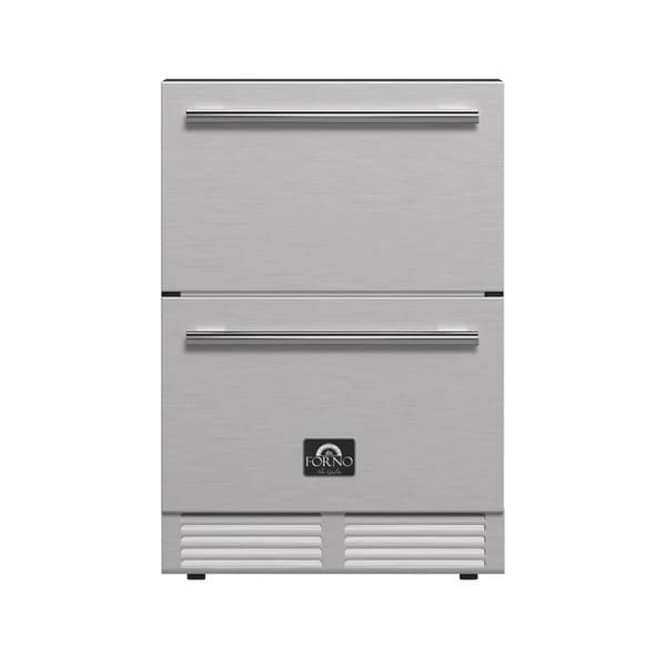 Straight-on view of the FORNO Cosenza Built-In Drawer Freezer with a modern stainless steel finish, dual freezer drawers, and clean, integrated design for seamless kitchen installation.