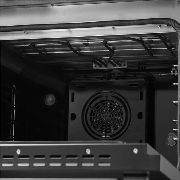 FORNO Galiano 48-Inch French Door Dual Fuel Range with 8 Burners and 6.58 Cu. Ft. Electric Convection Oven in Black/White with Antique Brass Trim