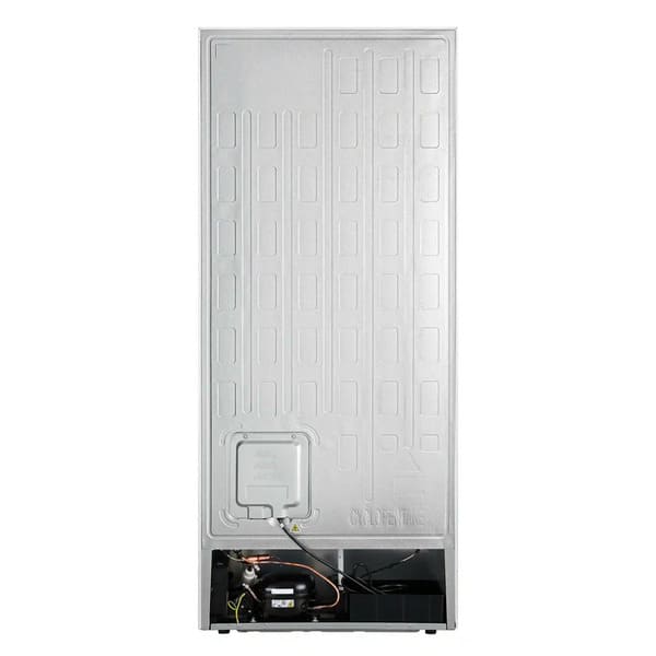 Rear view of FORNO Maderno 28-Inch Built-In 13.6 Cu. Ft. Convertible Refrigerator in white with left-swing door, showing ventilation panel, power connection, and flat-back design for built-in installation.