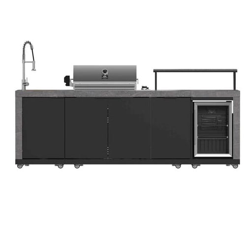 Front view of the FORNO Rimini 30-Inch Outdoor Kitchen, showcasing a sleek stainless steel grill with dual control knobs, storage drawers, and a minimalist design built for durability and performance in outdoor cooking spaces.