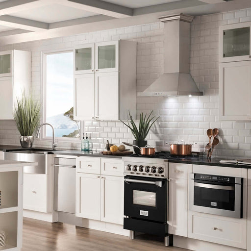 ZLINE 24 in. 2.8 cu. ft. Legacy Dual Fuel Range with 4 Burner Gas Cooktop and Electric Convection Oven in Stainless Steel and Black Matte Door (RA-BLM-24)