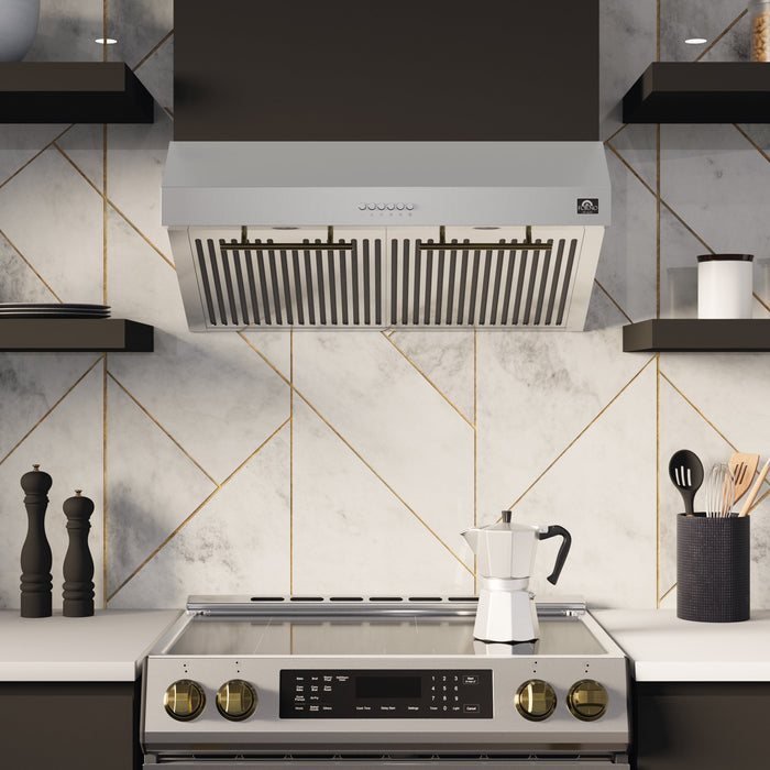 Forno Espresso Package - 30" Electric Range and Range Hood in Stainless Steel, Black, or White with Accents