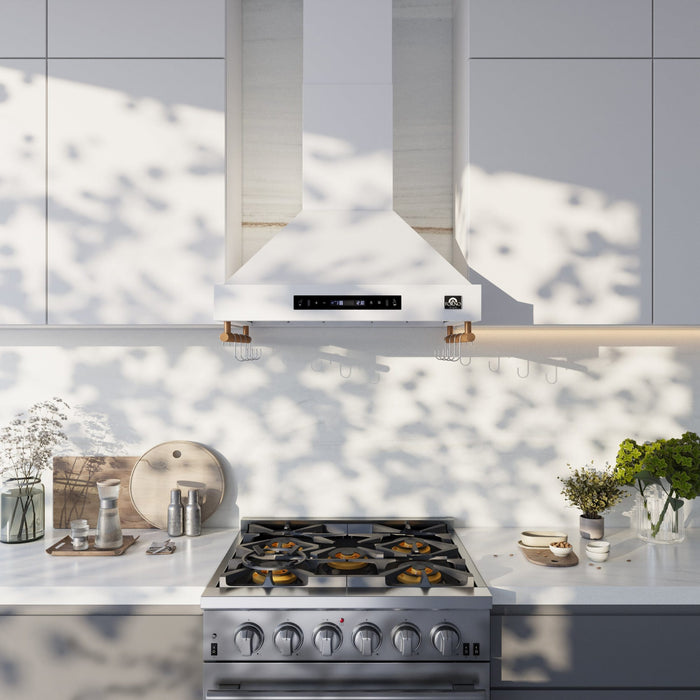 Forno Venezia 30 Inch Wall-Mounted Range Hood in White with Touch Controls and Baffle Filters