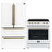 Forno 2-piece appliance package featuring a 30-inch electric range and a 36-inch French door refrigerator, both in a matching white finish with modern handles and sleek lines for a cohesive, contemporary kitchen look.