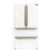 Front view of the Forno 36-inch French door refrigerator in a white finish, featuring sleek double doors, a bottom freezer drawer, and minimalist handles for a clean, modern kitchen aesthetic.