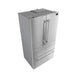 Left angle view of the stainless steel French door refrigerator from the FORNO 3-piece kitchen appliance package, showing double freezer drawers and sleek contemporary handles.