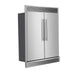 Angled side view of FORNO Maderno 60-Inch Convertible Refrigerator-Freezer in stainless steel with decorative trim, showcasing French doors and modern pro-style design.