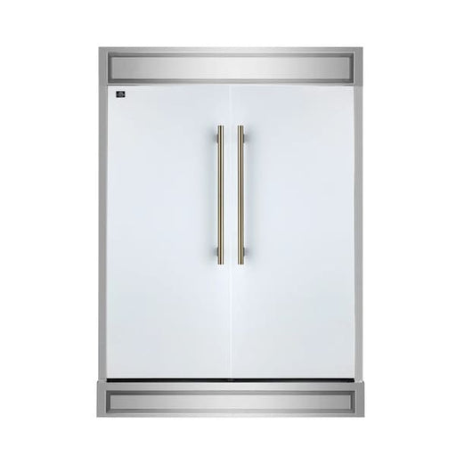 FORNO Maderno 60-Inch Convertible Refrigerator-Freezer in stainless steel with decorative trim, featuring French doors and professional built-in style.