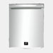 Front view of the Forno Pozzo 24-Inch Built-In Dishwasher featuring a sleek stainless-steel finish and integrated top control panel.