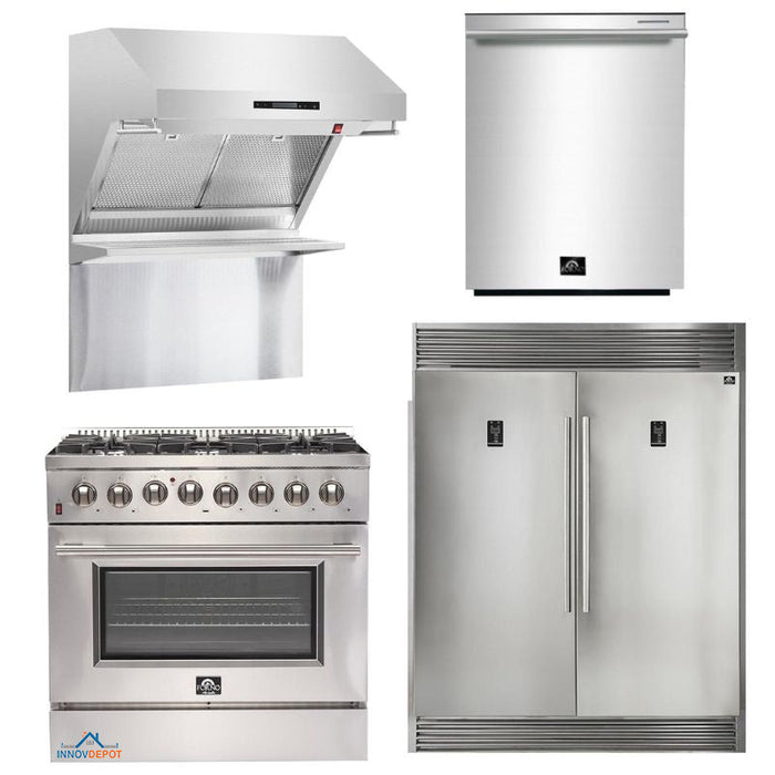 Forno Appliance Package - 36 Inch Gas Range, 60 Inch Refrigerator, Range Hood, Dishwasher, FRHWM-FFSGS6244-36