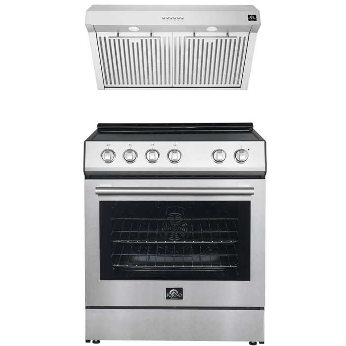 Forno Espresso Package - 30" Electric Range and Range Hood in Stainless Steel, Black, or White with Accents