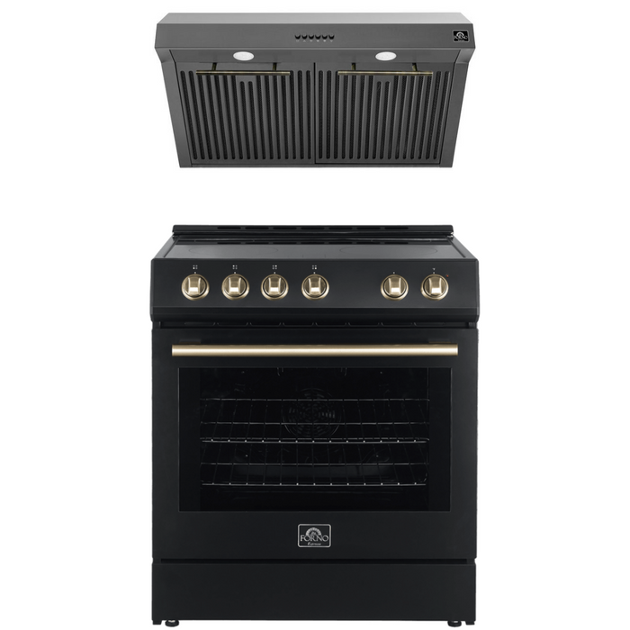 Forno Espresso Package - 30" Electric Range and Range Hood in Stainless Steel, Black, or White with Accents