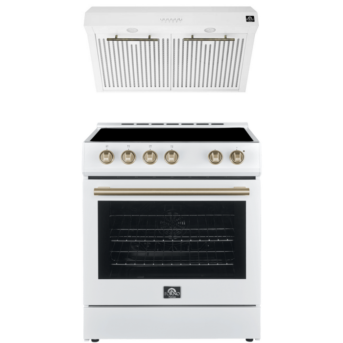 Forno Espresso Package - 30" Electric Range and Range Hood in Stainless Steel, Black, or White with Accents