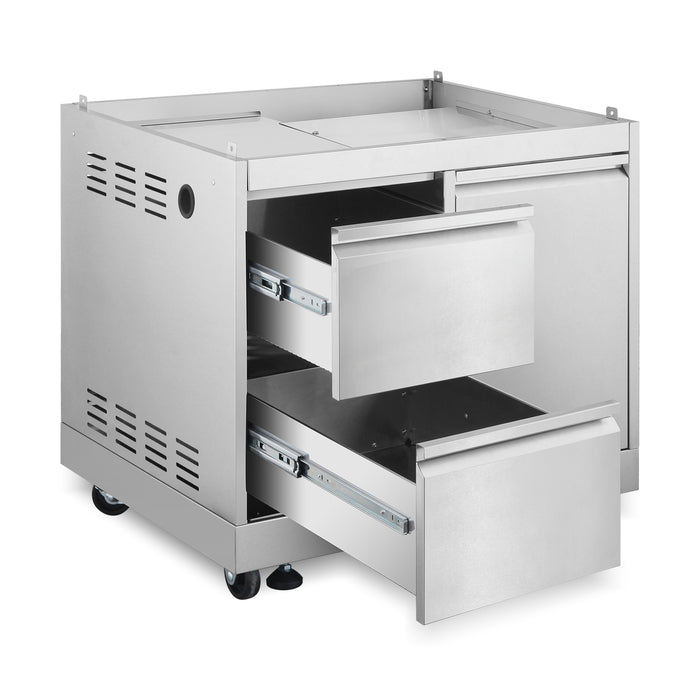 Cosmo 32 in. Newport Collection Grill Cabinet with Drawers, Tank Mount, Soft Roll Casters, Stainless Steel Frame - COS-GCN323SS
