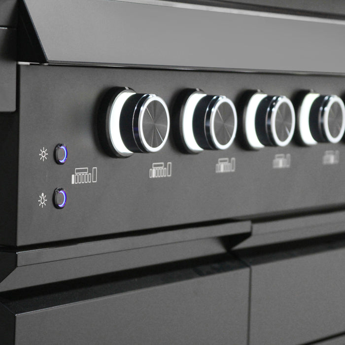 Cosmo 58 in. Newport Collection 6 Burner Propane Gas Grill, Side Griddle, Infrared Rotisserie, Knob LEDs, Matte Black - COS-GGFN587GBK