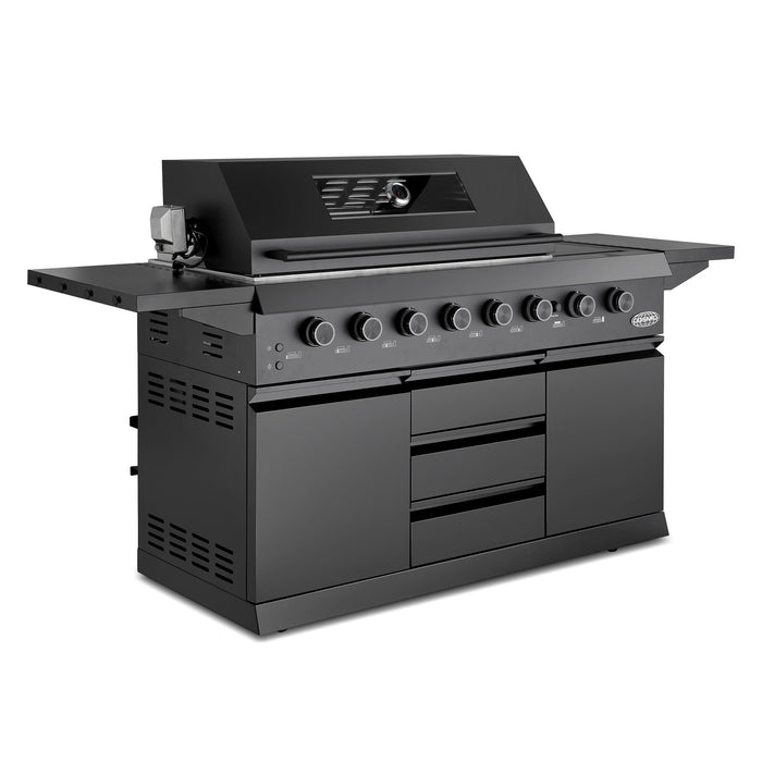 Cosmo 58 in. Newport Collection 6 Burner Propane Gas Grill, Side Griddle, Infrared Rotisserie, Knob LEDs, Matte Black - COS-GGFN587GBK