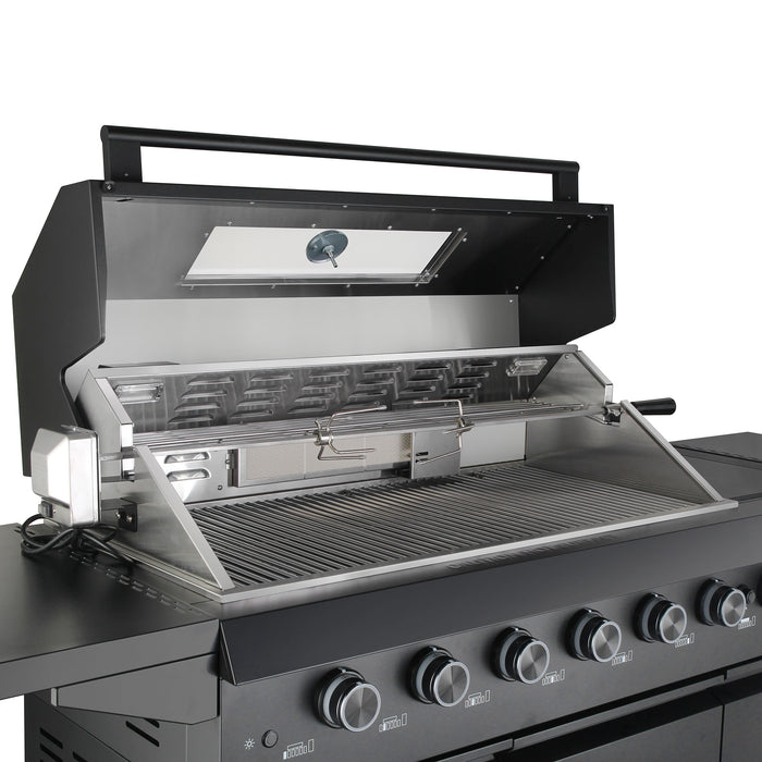 Cosmo 58 in. Newport Collection 6 Burner Propane Gas Grill, Side Griddle, Infrared Rotisserie, Knob LEDs, Matte Black - COS-GGFN587GBK