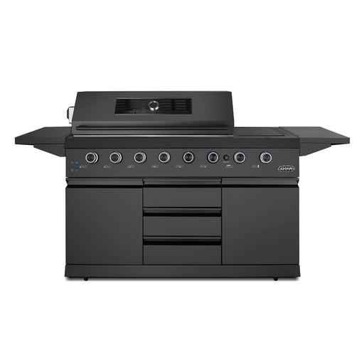 Cosmo 58 in. Newport Collection 6 Burner Propane Gas Grill, Side Griddle, Infrared Rotisserie, Knob LEDs, Matte Black - COS-GGFN587GBK