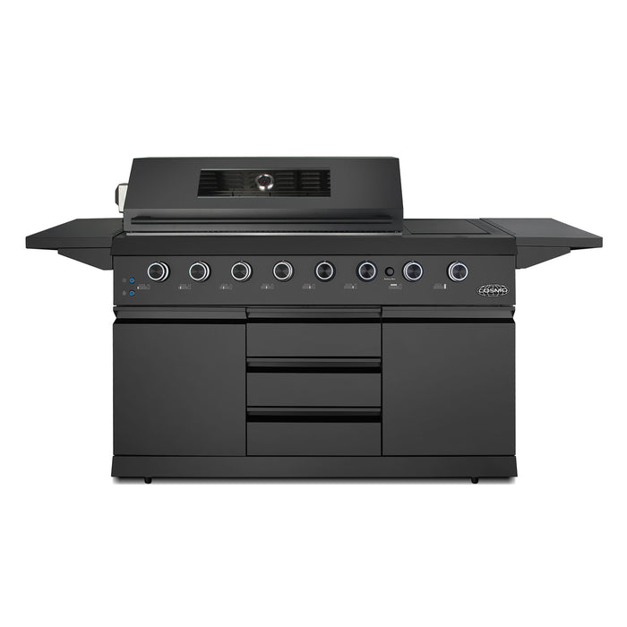 Cosmo 58 in. Newport Collection 6 Burner Propane Gas Grill, Side Griddle, Infrared Rotisserie, Knob LEDs, Matte Black - COS-GGFN587GBK