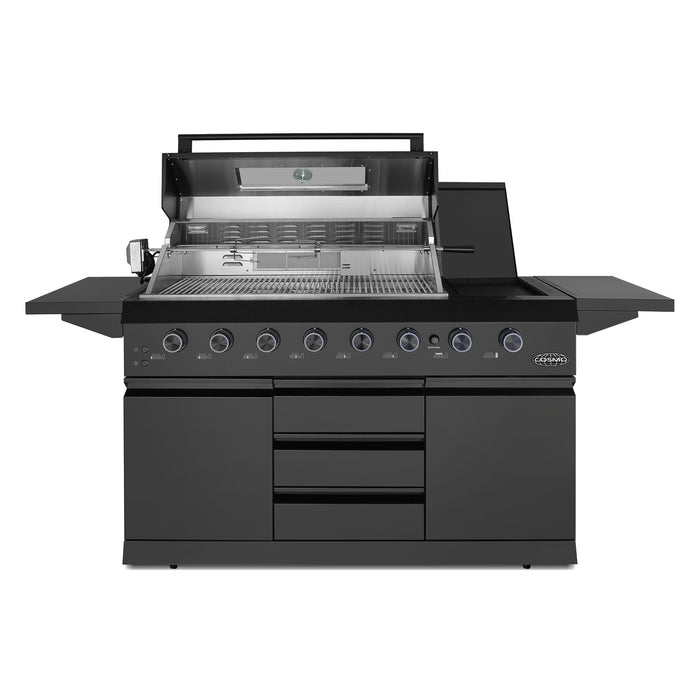 Cosmo 58 in. Newport Collection 6 Burner Propane Gas Grill, Side Griddle, Infrared Rotisserie, Knob LEDs, Matte Black - COS-GGFN587GBK