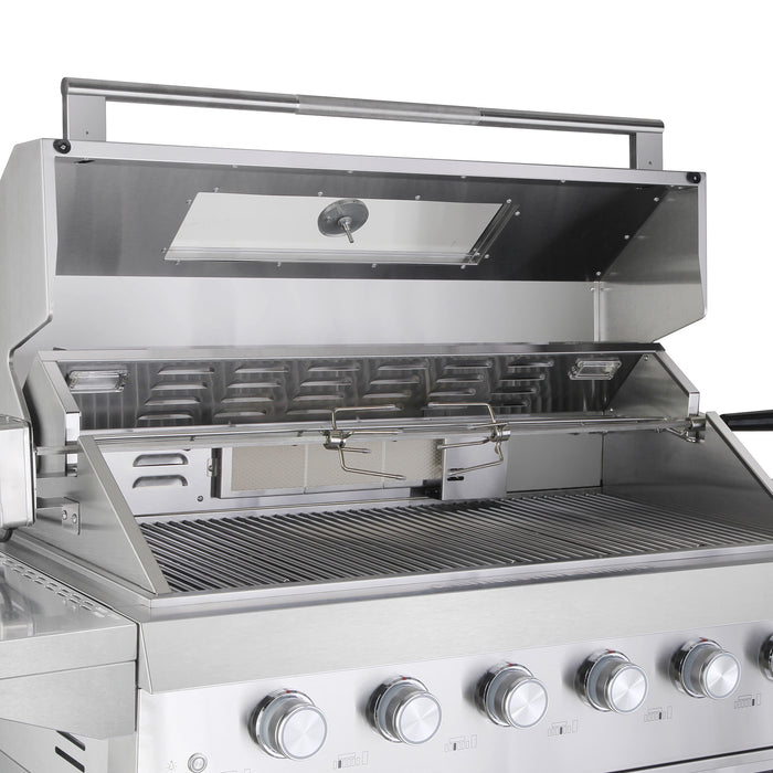 Cosmo 58 in. Newport Collection 6 Burner Propane Gas Grill, Side Griddle, Infrared Rotisserie, Knob LEDs, Stainless Steel - COS-GGFN587GSS