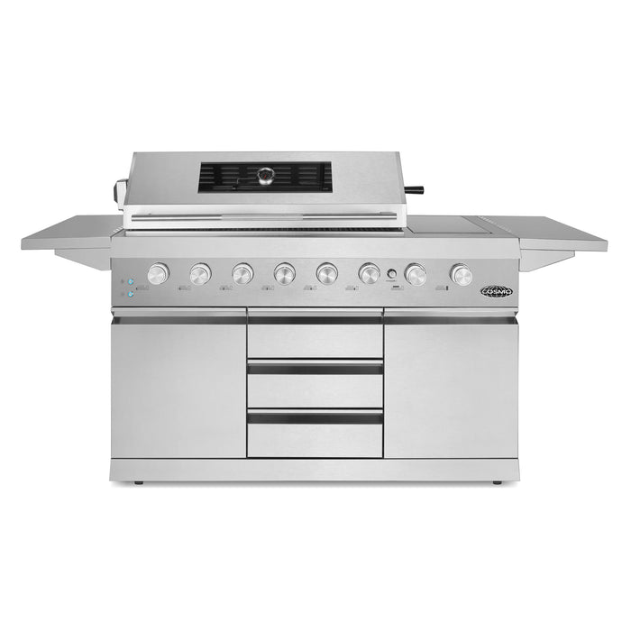 Cosmo 58 in. Newport Collection 6 Burner Propane Gas Grill, Side Griddle, Infrared Rotisserie, Knob LEDs, Stainless Steel - COS-GGFN587GSS