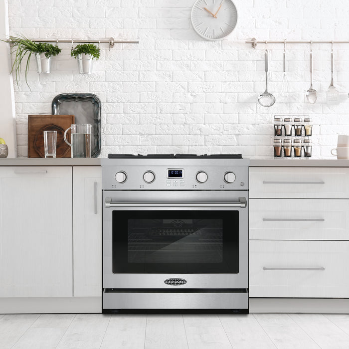 Cosmo 30 in. Lumin Collection 4.8 cu. ft. Gas Range with 4 Sealed Burners and Convection Oven in Stainless Steel - COS-GRC304KB