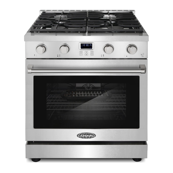 Cosmo 30 in. Lumin Collection 4.8 cu. ft. Gas Range with 4 Sealed Burners and Convection Oven in Stainless Steel - COS-GRC304KB