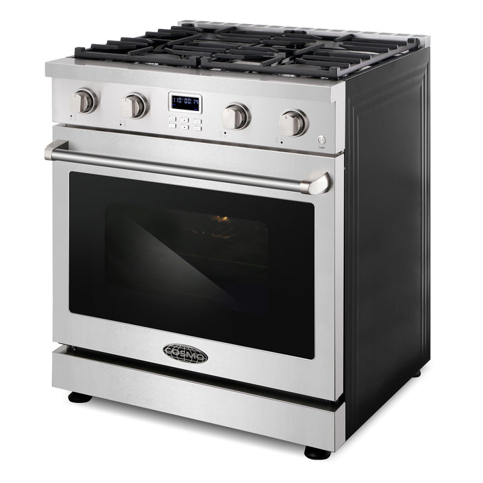 Cosmo 30 in. Lumin Collection 4.8 cu. ft. Gas Range with 4 Sealed Burners and Convection Oven in Stainless Steel - COS-GRC304KB