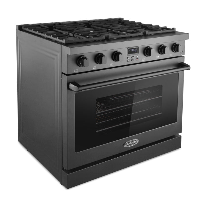 Cosmo 36 in. Lumin Collection 6.1 cu. ft. Gas Range with 6 Sealed Burners and Convection Oven in Matte Black - COS-GRC366KB-BK