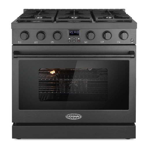 Cosmo 36 in. Lumin Collection 6.1 cu. ft. Gas Range with 6 Sealed Burners and Convection Oven in Matte Black - COS-GRC366KB-BK