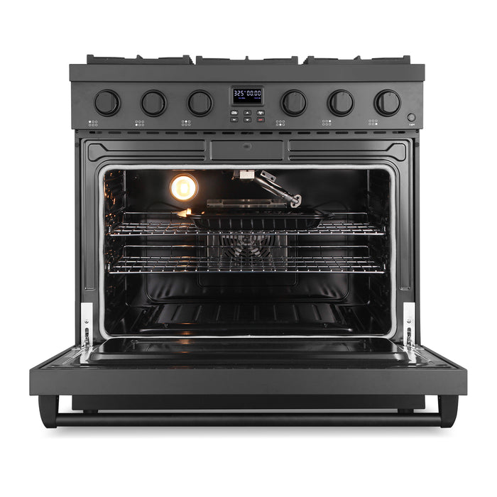 Cosmo 36 in. Lumin Collection 6.1 cu. ft. Gas Range with 6 Sealed Burners and Convection Oven in Matte Black - COS-GRC366KB-BK