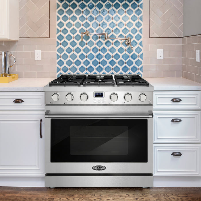 Cosmo 36 in. Lumin Collection 6.1 cu. ft. Gas Range with 6 Sealed Burners and Convection Oven in Stainless Steel - COS-GRC366KB