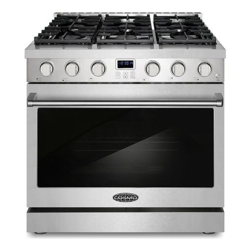 Cosmo 36 in. Lumin Collection 6.1 cu. ft. Gas Range with 6 Sealed Burners and Convection Oven in Stainless Steel - COS-GRC366KB