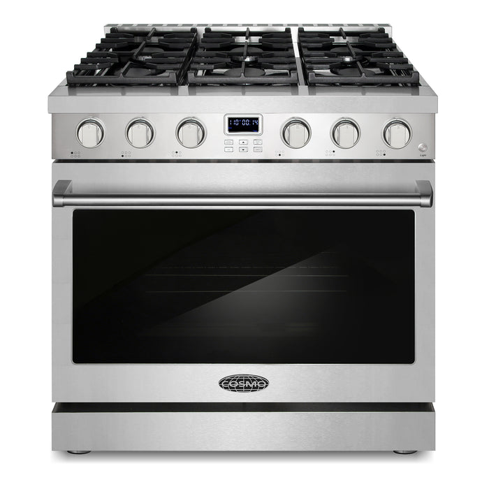 Cosmo 36 in. Lumin Collection 6.1 cu. ft. Gas Range with 6 Sealed Burners and Convection Oven in Stainless Steel - COS-GRC366KB