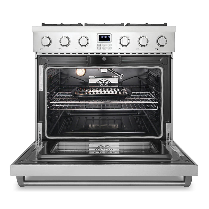 Cosmo 36 in. Lumin Collection 6.1 cu. ft. Gas Range with 6 Sealed Burners and Convection Oven in Stainless Steel - COS-GRC366KB