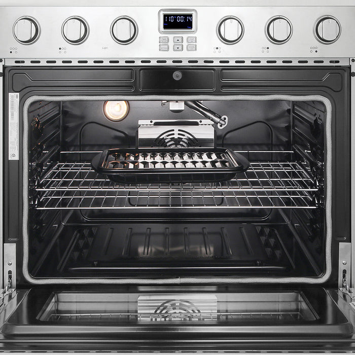 Cosmo 36 in. Lumin Collection 6.1 cu. ft. Gas Range with 6 Sealed Burners and Convection Oven in Stainless Steel - COS-GRC366KB