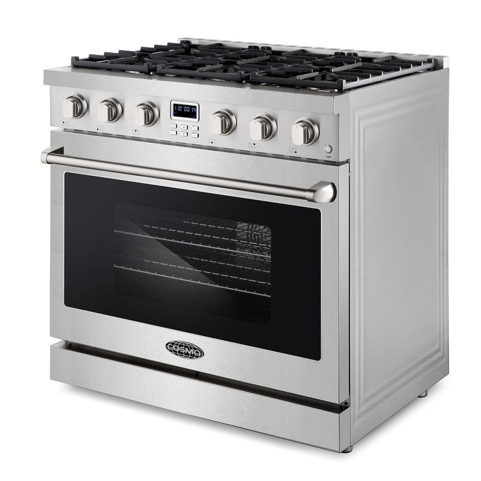 Cosmo 36 in. Lumin Collection 6.1 cu. ft. Gas Range with 6 Sealed Burners and Convection Oven in Stainless Steel - COS-GRC366KB