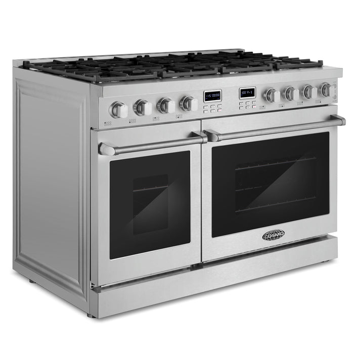 Cosmo 48 in. Lumin Collection 7.4 cu. ft. Double Oven Gas Range with 8 Burners, Convection, Cast Iron Grates, Stainless Steel - COS-GRC488KB