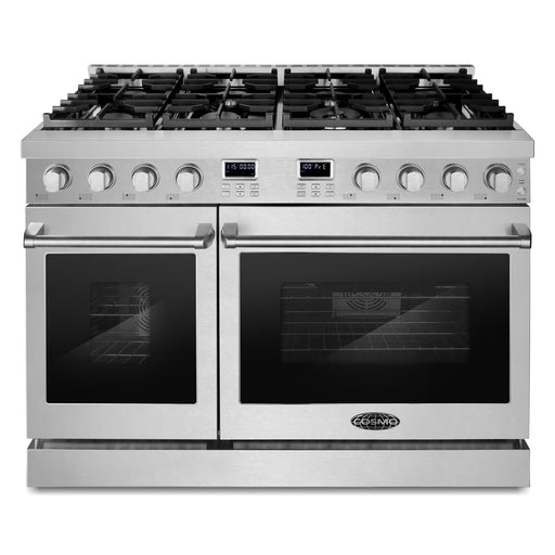 Cosmo 48 in. Lumin Collection 7.4 cu. ft. Double Oven Gas Range with 8 Burners, Convection, Cast Iron Grates, Stainless Steel - COS-GRC488KB