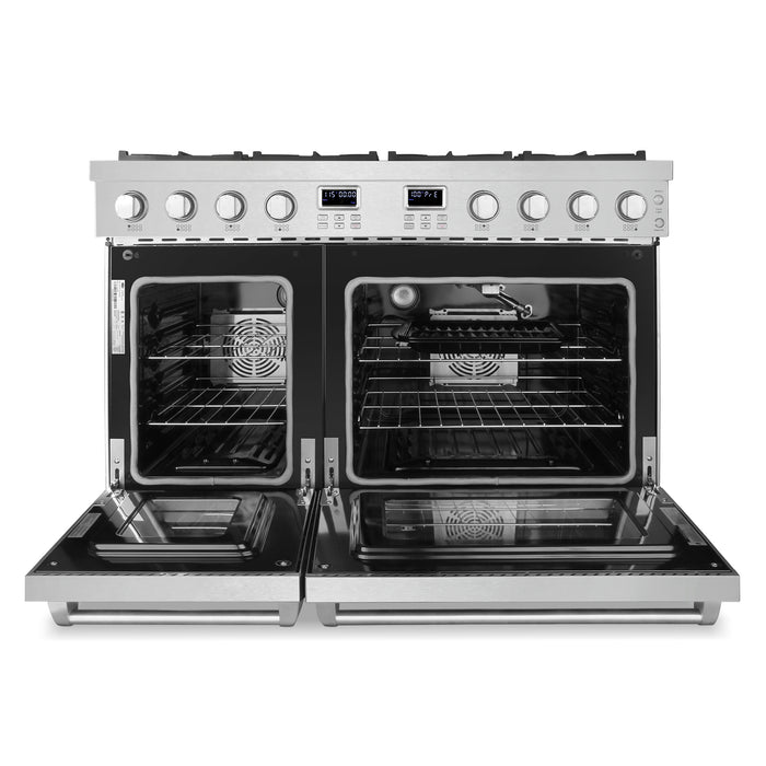 Cosmo 48 in. Lumin Collection 7.4 cu. ft. Double Oven Gas Range with 8 Burners, Convection, Cast Iron Grates, Stainless Steel - COS-GRC488KB