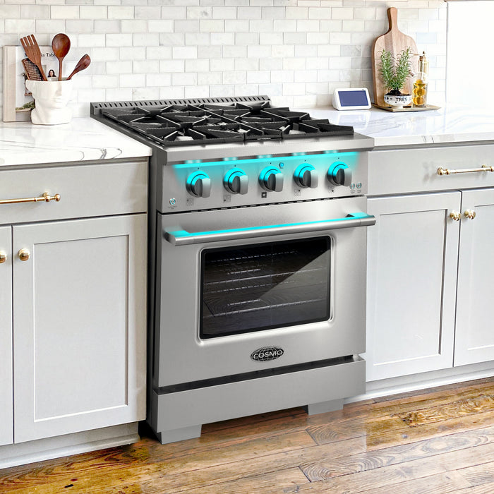 Cosmo Commercial-Style 30 in. 4.3 cu. ft. Gas Range with 4 Burners and Heavy Duty Cast Iron Grates in Stainless Steel - COS-GRP304
