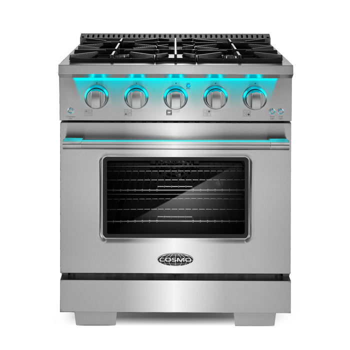 Cosmo Commercial-Style 30 in. 4.3 cu. ft. Gas Range with 4 Burners and Heavy Duty Cast Iron Grates in Stainless Steel - COS-GRP304