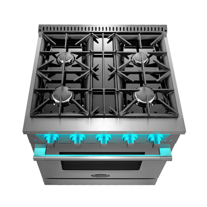Cosmo Commercial-Style 30 in. 4.3 cu. ft. Gas Range with 4 Burners and Heavy Duty Cast Iron Grates in Stainless Steel - COS-GRP304