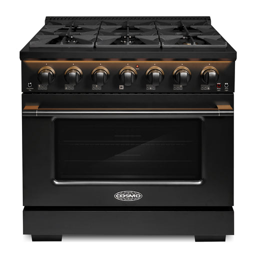 Cosmo 36 in. Vista Collection 5.4 cu. ft. Gas Range, 6 Burners, Convection Oven, LED Light Panel in Matte Black - COS-GRP366-BK
