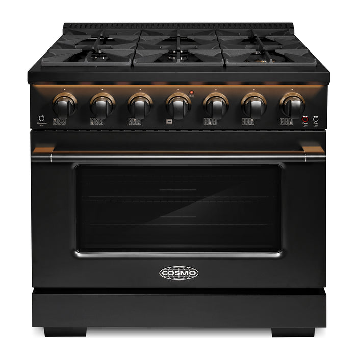 Cosmo 36 in. Vista Collection 5.4 cu. ft. Gas Range, 6 Burners, Convection Oven, LED Light Panel in Matte Black - COS-GRP366-BK