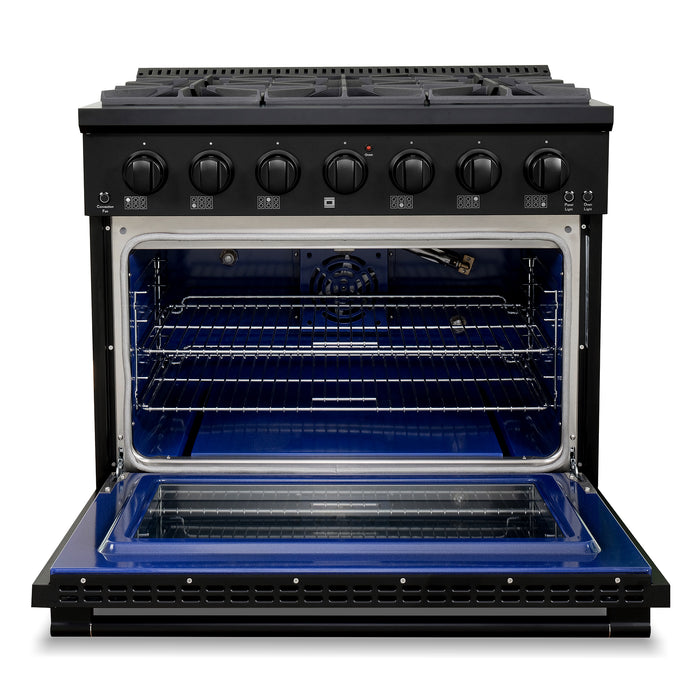 Cosmo 36 in. Vista Collection 5.4 cu. ft. Gas Range, 6 Burners, Convection Oven, LED Light Panel in Matte Black - COS-GRP366-BK
