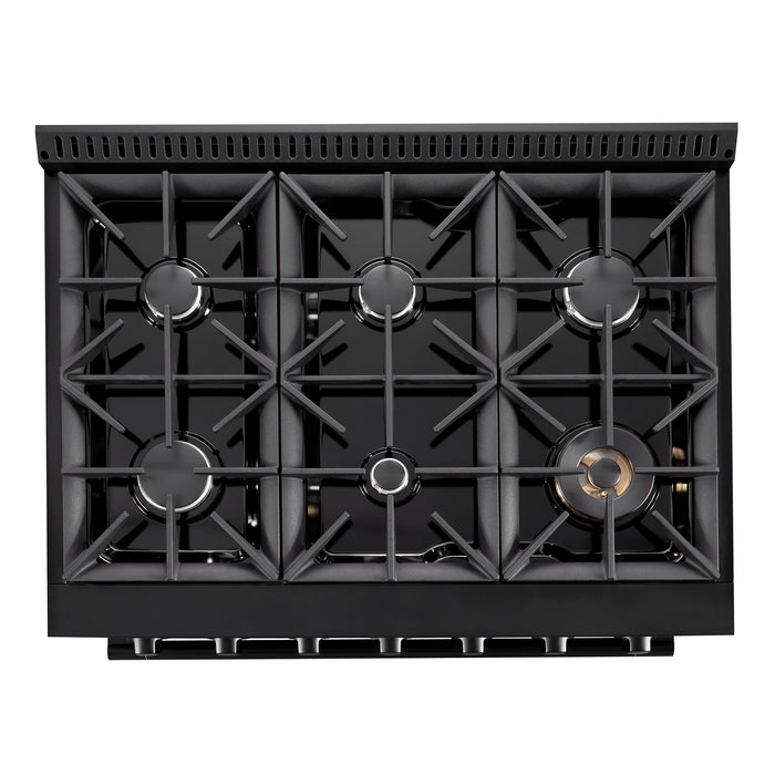 Cosmo 36 in. Vista Collection 5.4 cu. ft. Gas Range, 6 Burners, Convection Oven, LED Light Panel in Matte Black - COS-GRP366-BK
